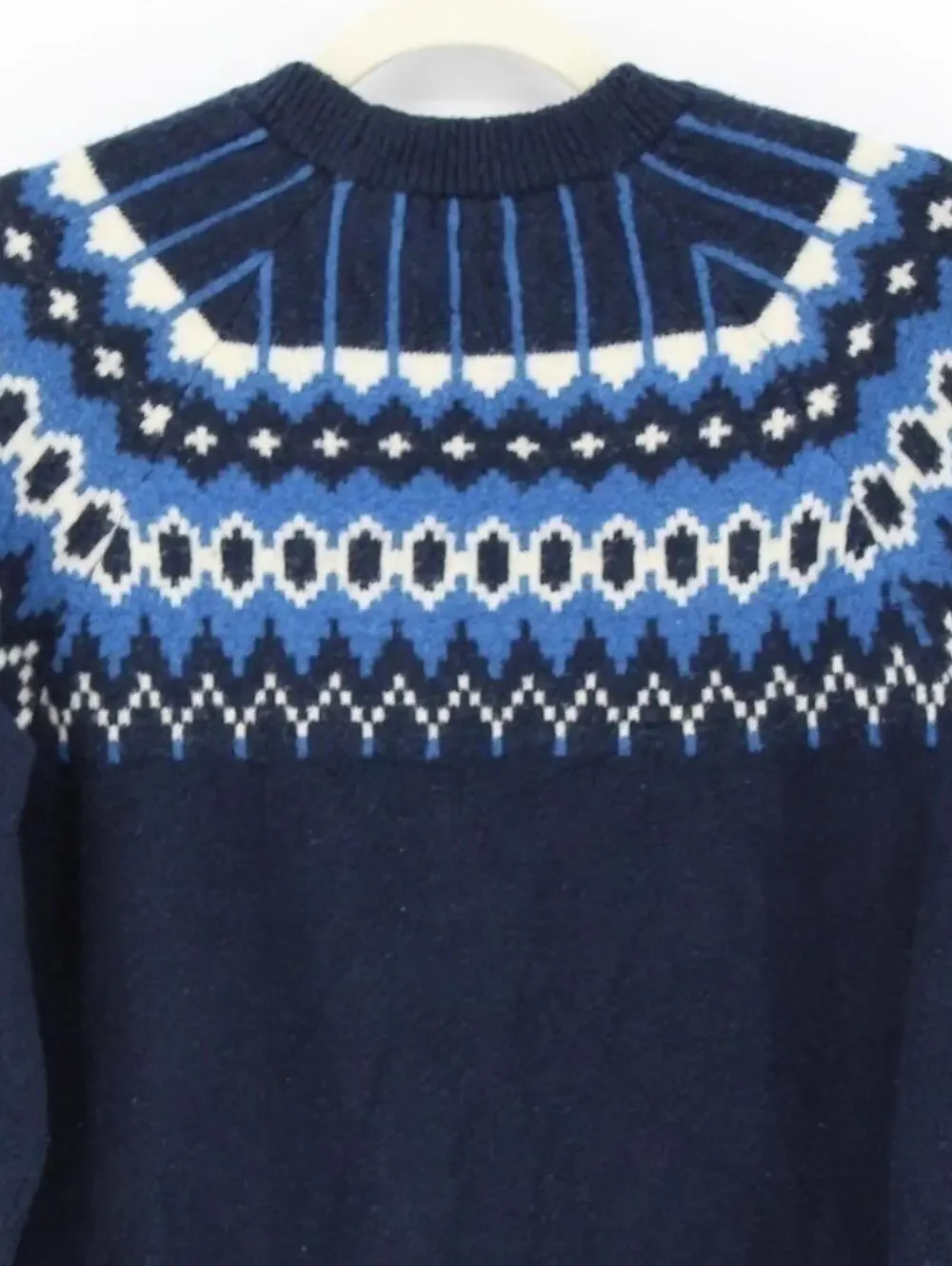 Gap $88 Small Navy Blue White Fair Isle Nordic Crew Neck Wool Blend Sweater
